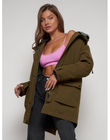 Женская зимняя парка с капюшоном, хаки, для активного отдыха. в Тюмени