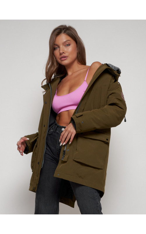 Женская зимняя парка с капюшоном, хаки, для активного отдыха. в Тюмени