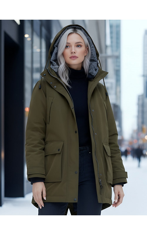Женская зимняя парка с капюшоном, хаки, для активного отдыха. в Тюмени