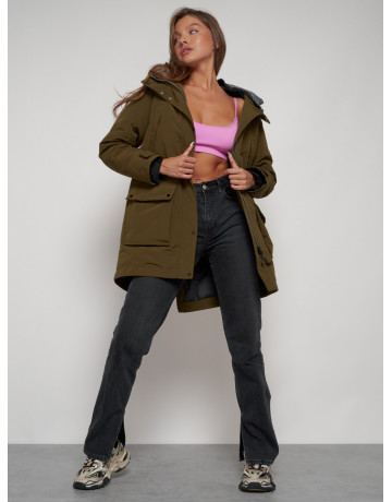Женская зимняя парка с капюшоном, хаки, для активного отдыха. в Тюмени