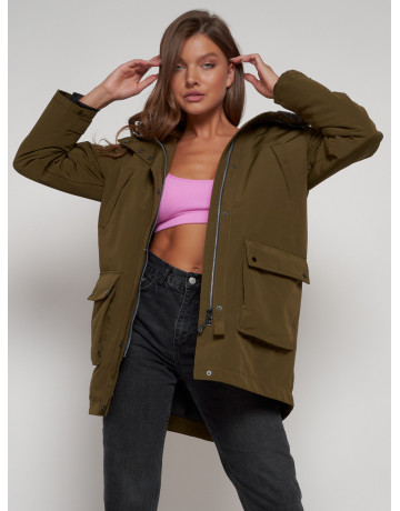 Женская зимняя парка с капюшоном, хаки, для активного отдыха. в Тюмени