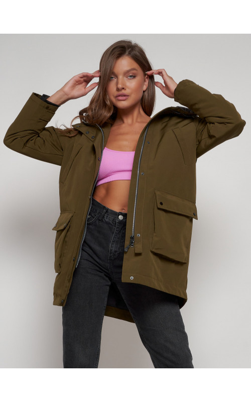 Женская зимняя парка с капюшоном, хаки, для активного отдыха. в Тюмени