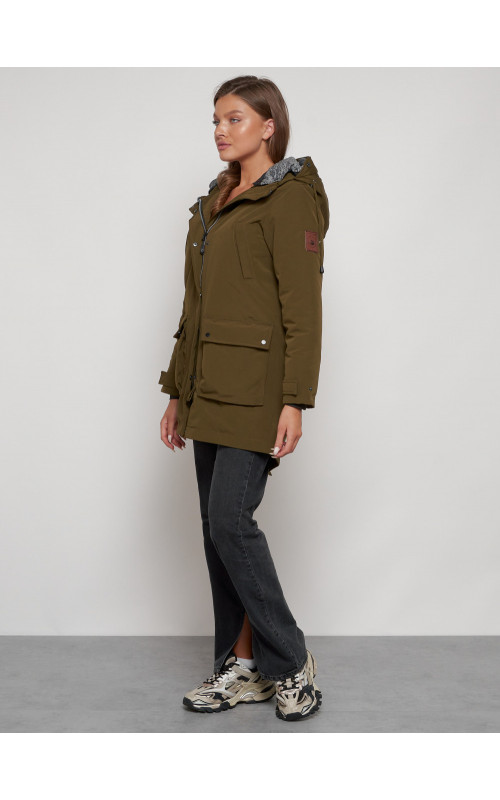 Женская зимняя парка с капюшоном, хаки, для активного отдыха. в Тюмени