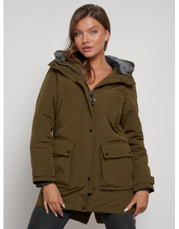 Женская зимняя парка с капюшоном, хаки, для активного отдыха. в Тюмени
