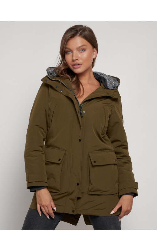 Женская зимняя парка с капюшоном, хаки, для активного отдыха. в Тюмени