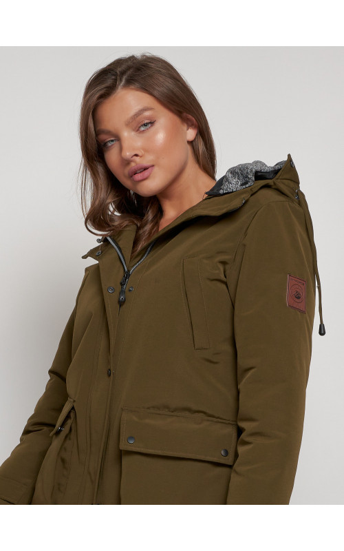 Женская зимняя парка с капюшоном, хаки, для активного отдыха. в Тюмени