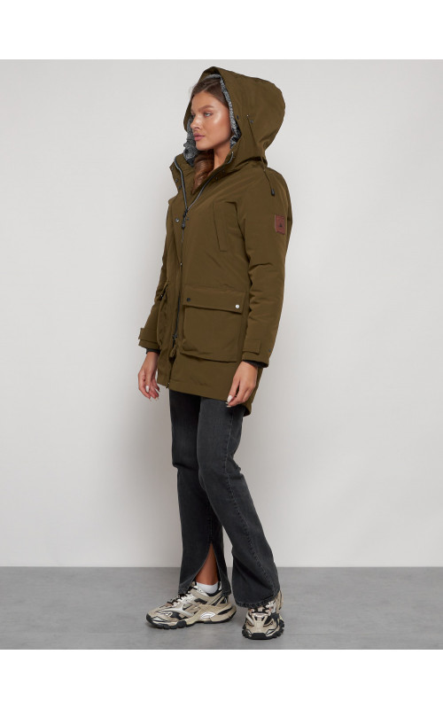 Женская зимняя парка с капюшоном, хаки, для активного отдыха. в Тюмени