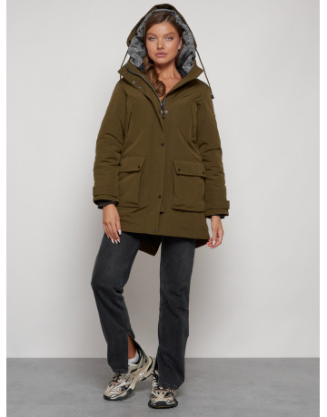 Женская зимняя парка с капюшоном, хаки, для активного отдыха. в Тюмени