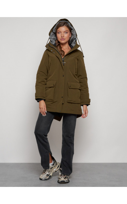 Женская зимняя парка с капюшоном, хаки, для активного отдыха. в Тюмени