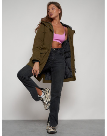 Женская зимняя парка с капюшоном, хаки, для активного отдыха. в Тюмени