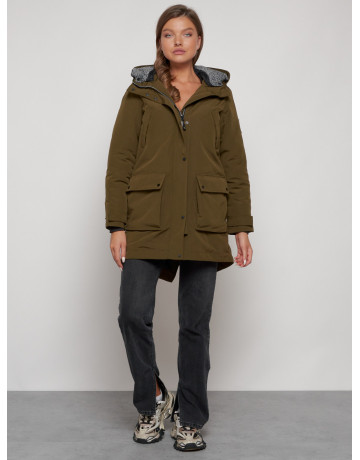 Женская зимняя парка с капюшоном, хаки, для активного отдыха. в Тюмени