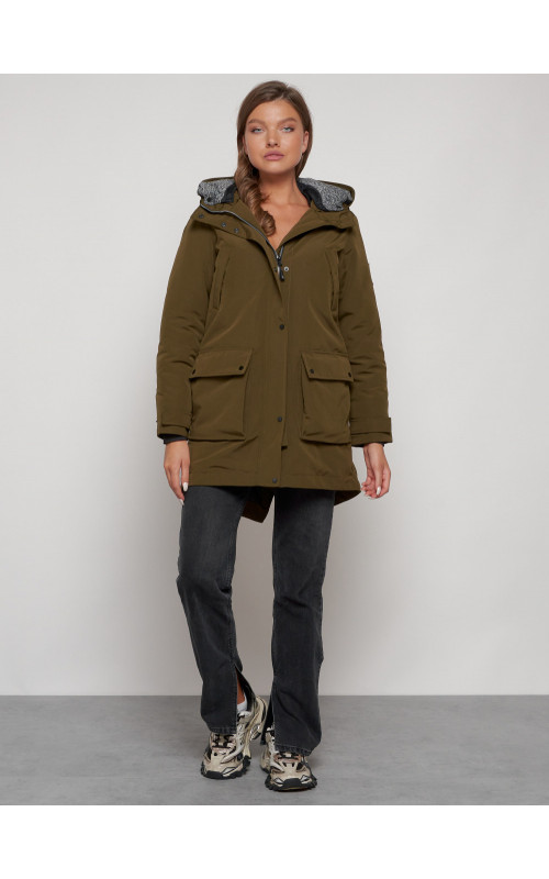 Женская зимняя парка с капюшоном, хаки, для активного отдыха. в Тюмени