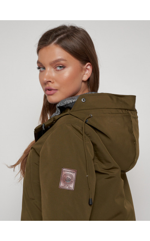 Женская зимняя парка с капюшоном, хаки, для активного отдыха. в Тюмени