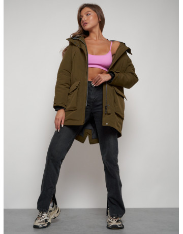 Женская зимняя парка с капюшоном, хаки, для активного отдыха. в Тюмени