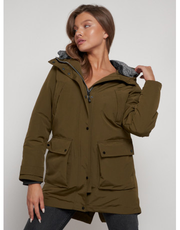Женская зимняя парка с капюшоном, хаки, для активного отдыха. в Тюмени