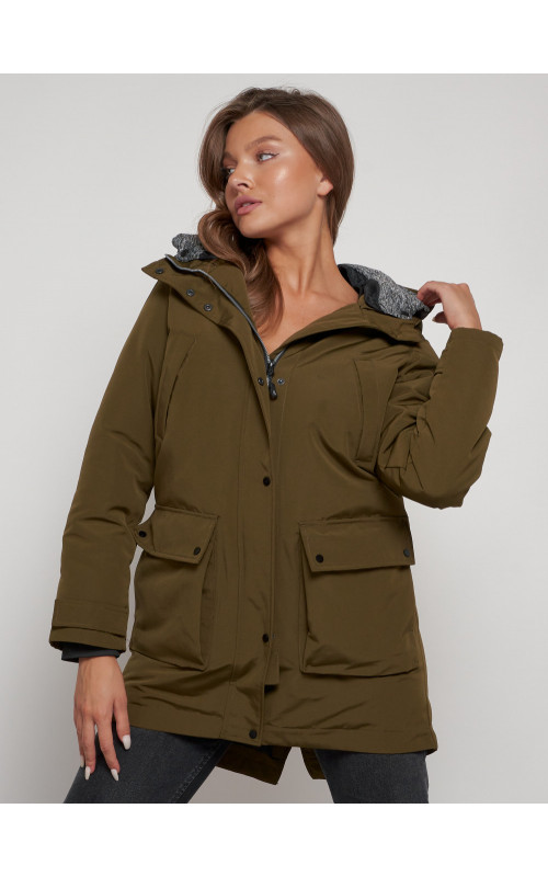 Женская зимняя парка с капюшоном, хаки, для активного отдыха. в Тюмени