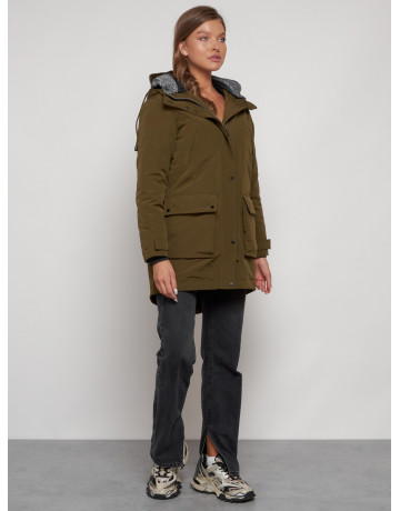 Женская зимняя парка с капюшоном, хаки, для активного отдыха. в Тюмени