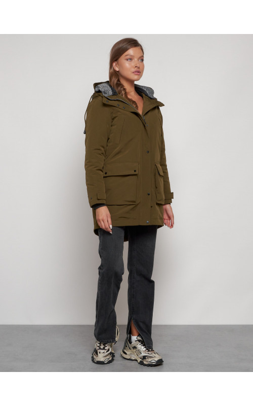 Женская зимняя парка с капюшоном, хаки, для активного отдыха. в Тюмени