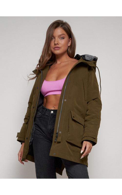 Женская зимняя парка с капюшоном, хаки, для активного отдыха. в Тюмени