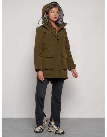 Женская зимняя парка с капюшоном, хаки, для активного отдыха. в Тюмени