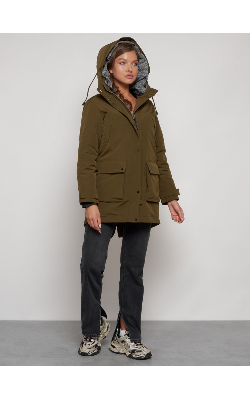 Женская зимняя парка с капюшоном, хаки, для активного отдыха. в Тюмени