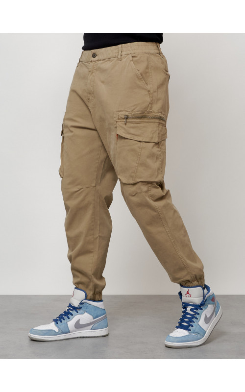 Мужские брюки карго с накладными карманами, бежевые в Тюмени