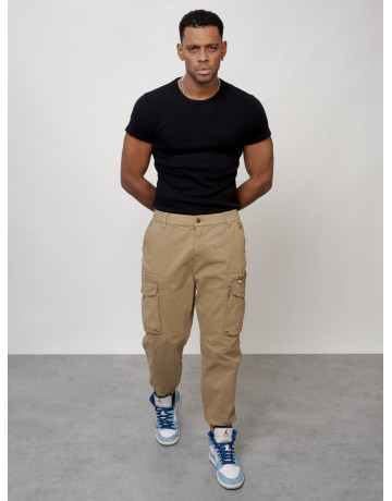 Мужские брюки карго с накладными карманами, бежевые в Тюмени
