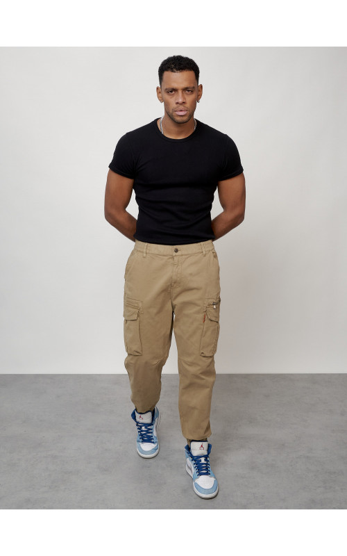 Мужские брюки карго с накладными карманами, бежевые в Тюмени