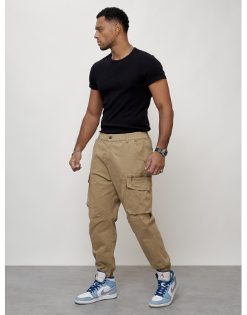 Мужские брюки карго с накладными карманами, бежевые в Тюмени