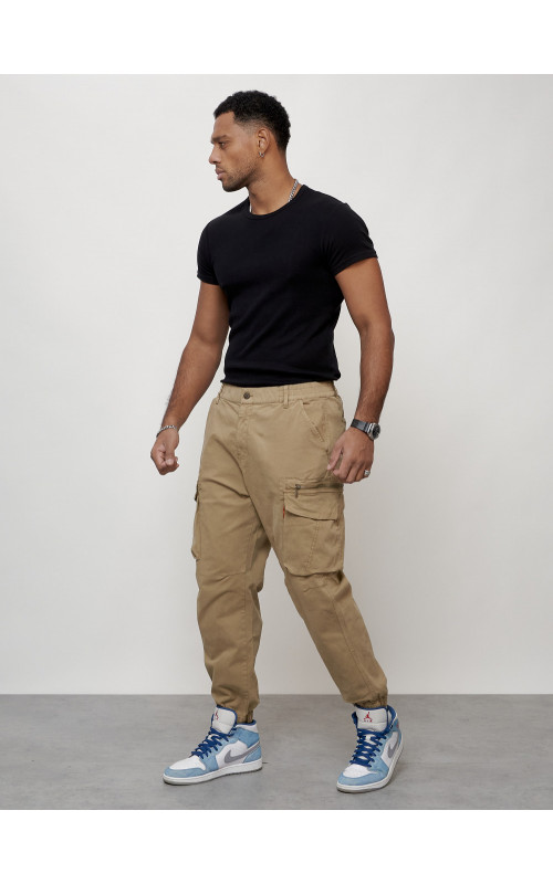 Мужские брюки карго с накладными карманами, бежевые в Тюмени