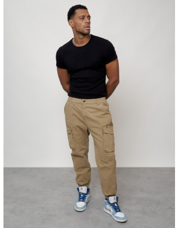 Мужские брюки карго с накладными карманами, бежевые в Тюмени