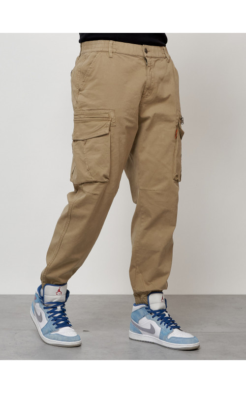 Мужские брюки карго с накладными карманами, бежевые в Тюмени