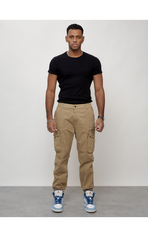 Мужские брюки карго с накладными карманами, бежевые в Тюмени