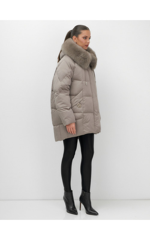 Пуховик с мехом песца зимний премиальный