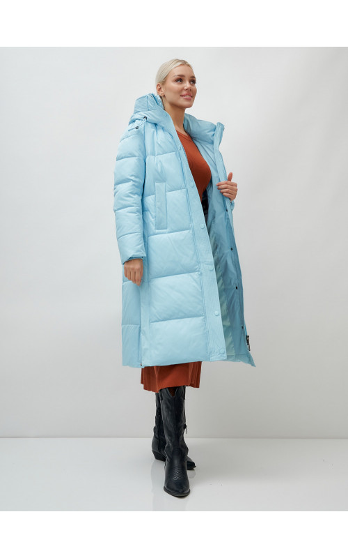 Длинный зимний пуховик с капюшоном для женщин