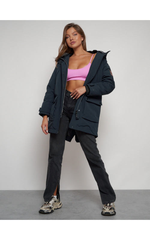 Женская зимняя парка с капюшоном, тёмно-синего цвета. в Тюмени