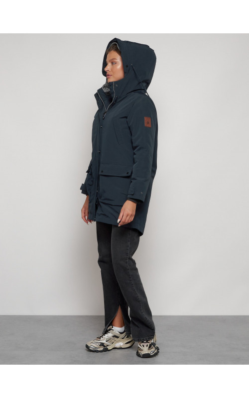 Женская зимняя парка с капюшоном, тёмно-синего цвета. в Тюмени