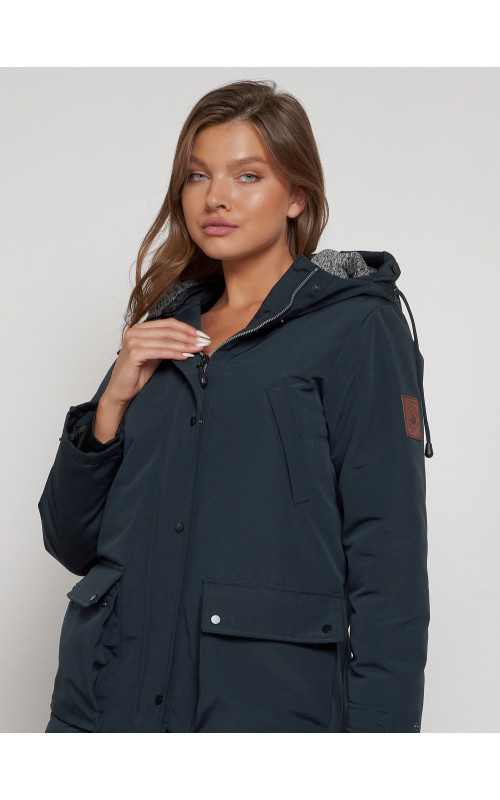 Женская зимняя парка с капюшоном, тёмно-синего цвета. в Тюмени