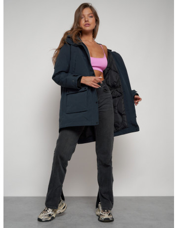 Женская зимняя парка с капюшоном, тёмно-синего цвета. в Тюмени