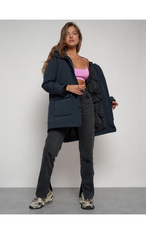Женская зимняя парка с капюшоном, тёмно-синего цвета. в Тюмени