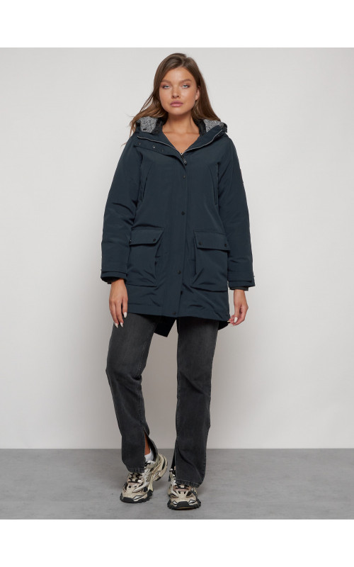 Женская зимняя парка с капюшоном, тёмно-синего цвета. в Тюмени