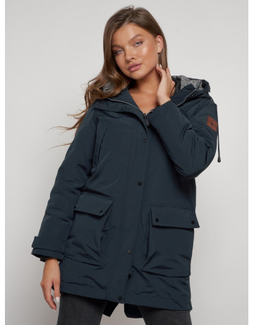 Женская зимняя парка с капюшоном, тёмно-синего цвета. в Тюмени