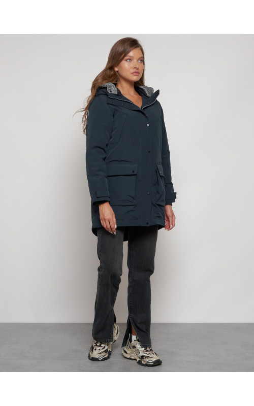 Женская зимняя парка с капюшоном, тёмно-синего цвета. в Тюмени