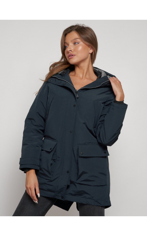 Женская зимняя парка с капюшоном, тёмно-синего цвета. в Тюмени