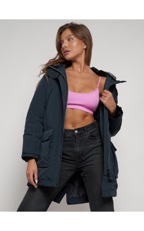 Женская зимняя парка с капюшоном, тёмно-синего цвета. в Тюмени