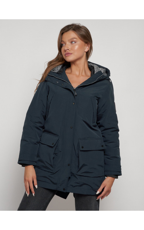 Женская зимняя парка с капюшоном, тёмно-синего цвета. в Тюмени