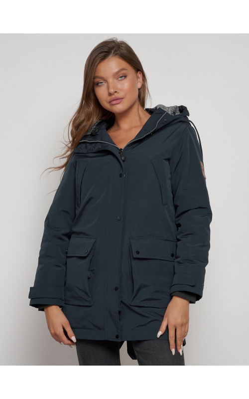 Женская зимняя парка с капюшоном, тёмно-синего цвета. в Тюмени