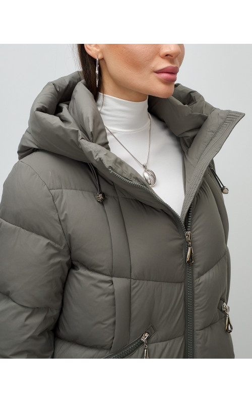 Длинный зимний пуховик с капюшоном для женщин