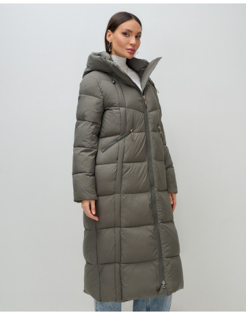 Длинный зимний пуховик с капюшоном для женщин