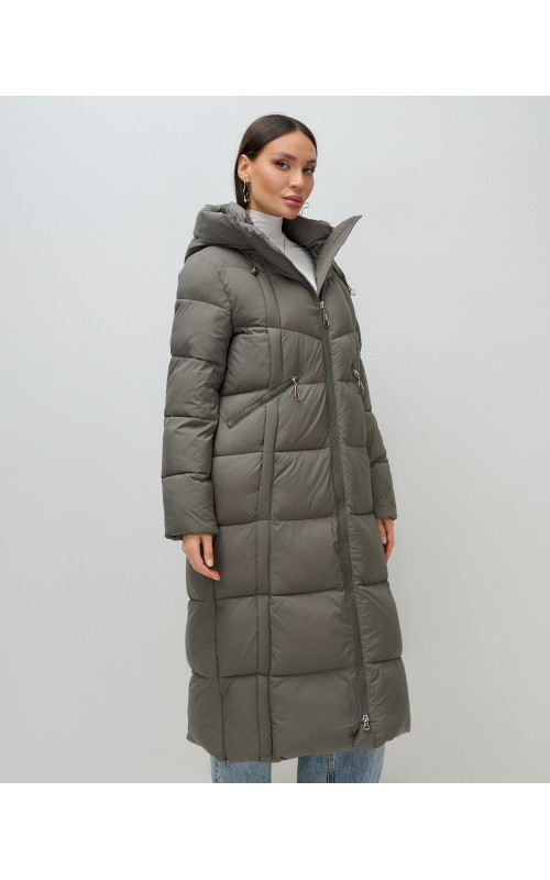 Длинный зимний пуховик с капюшоном для женщин
